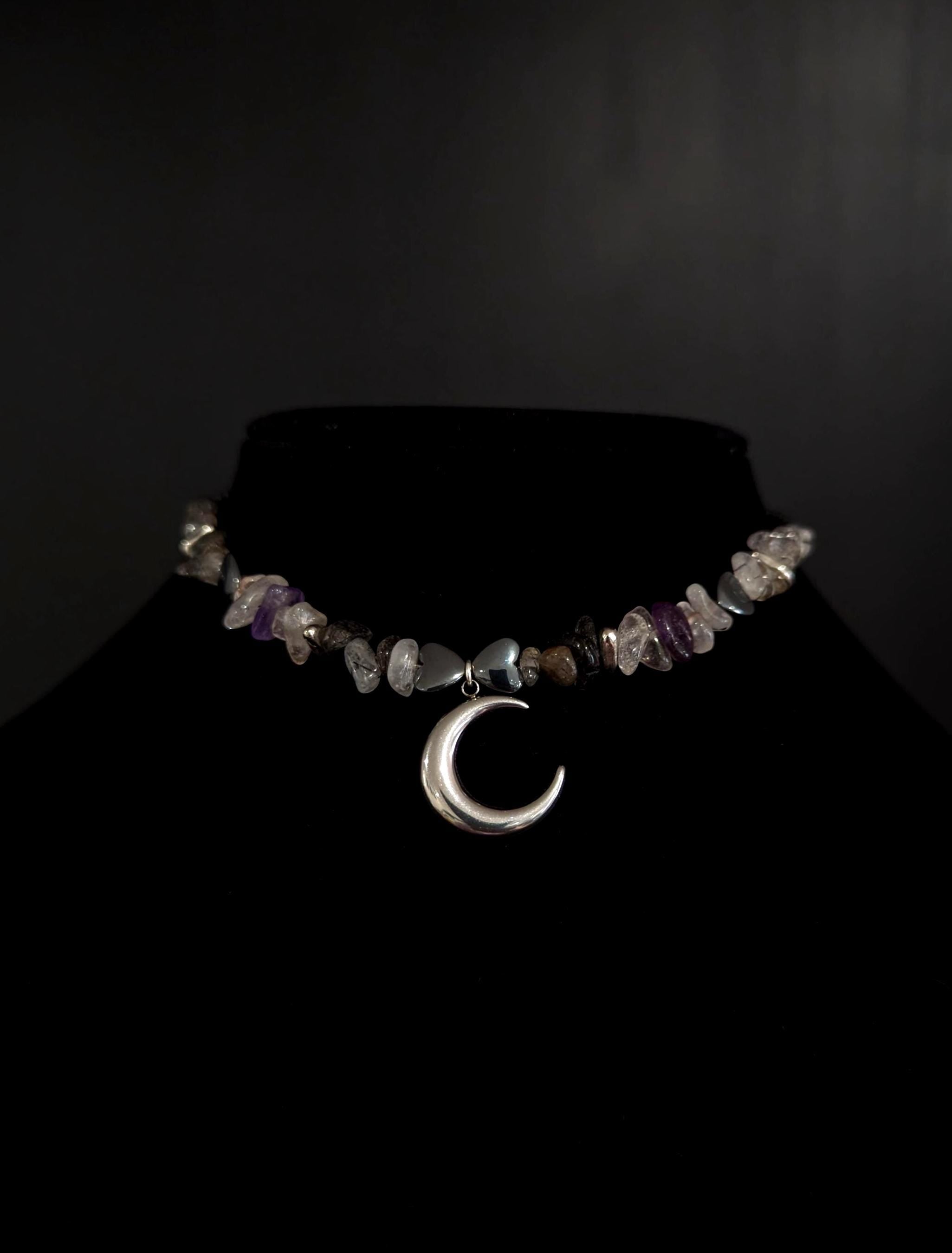 Moonstone amethyst and hematite choker