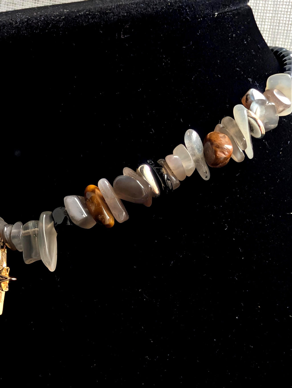 Witchy moonstone tiger eye and hematite choker