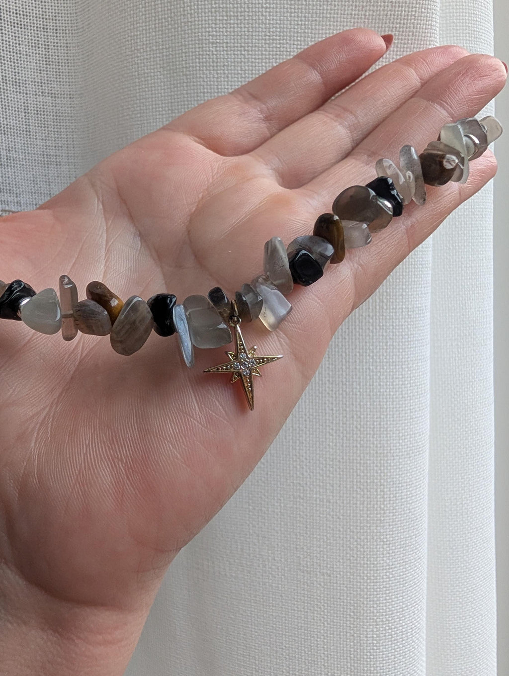 Witchy moonstone tiger eye and hematite choker
