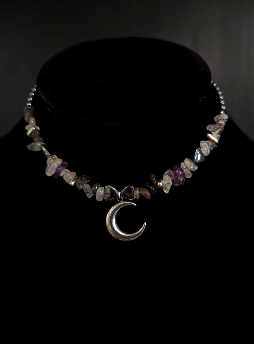 Moonstone amethyst and hematite choker