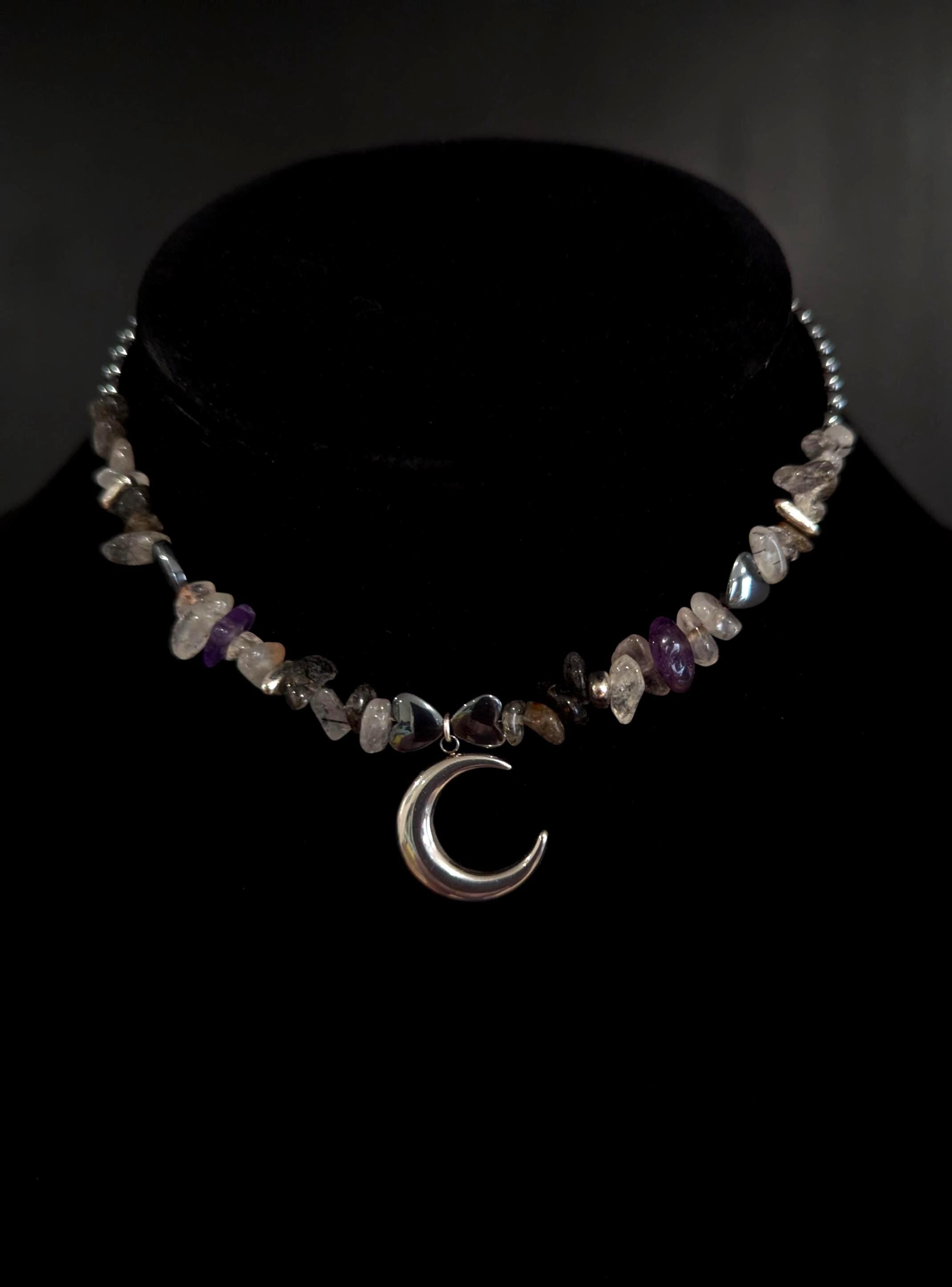 Moonstone amethyst and hematite choker