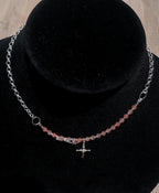 Cherry Quartz Multi-Style Necklace with a Cross Pendant | Adjustable
