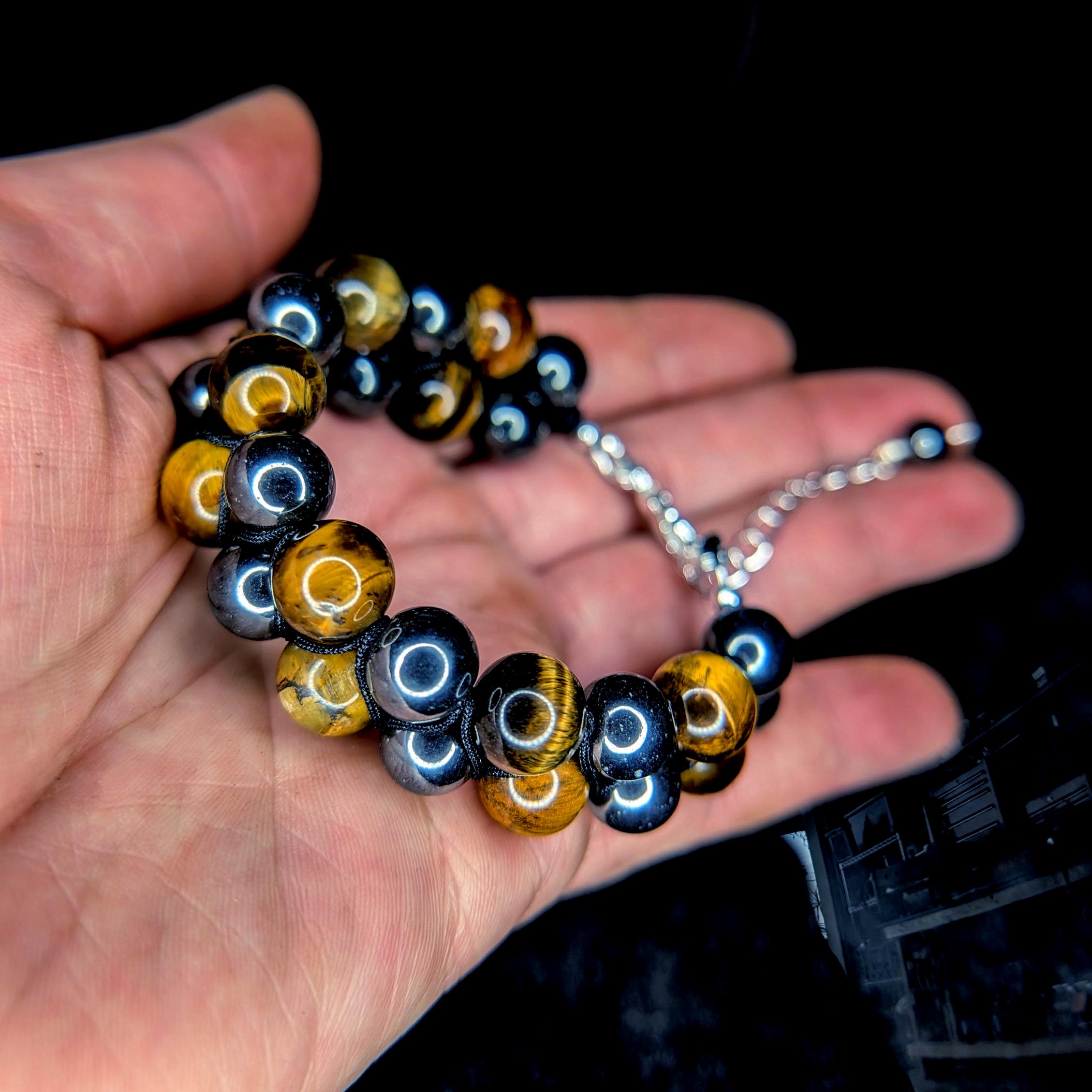 Tiger eye and hematite double row bracelet