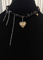 Black Onyx Choker: Gothic Layered Necklace with Sacred Heart Charm