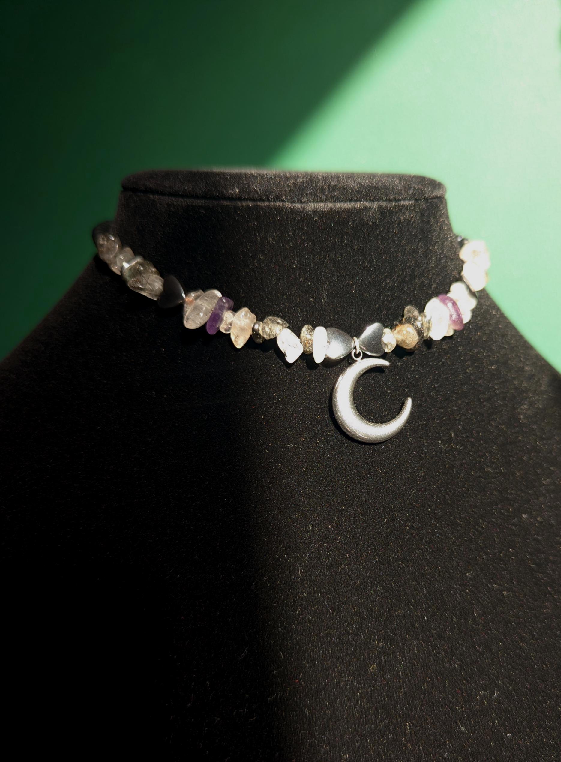 Moonstone amethyst and hematite choker