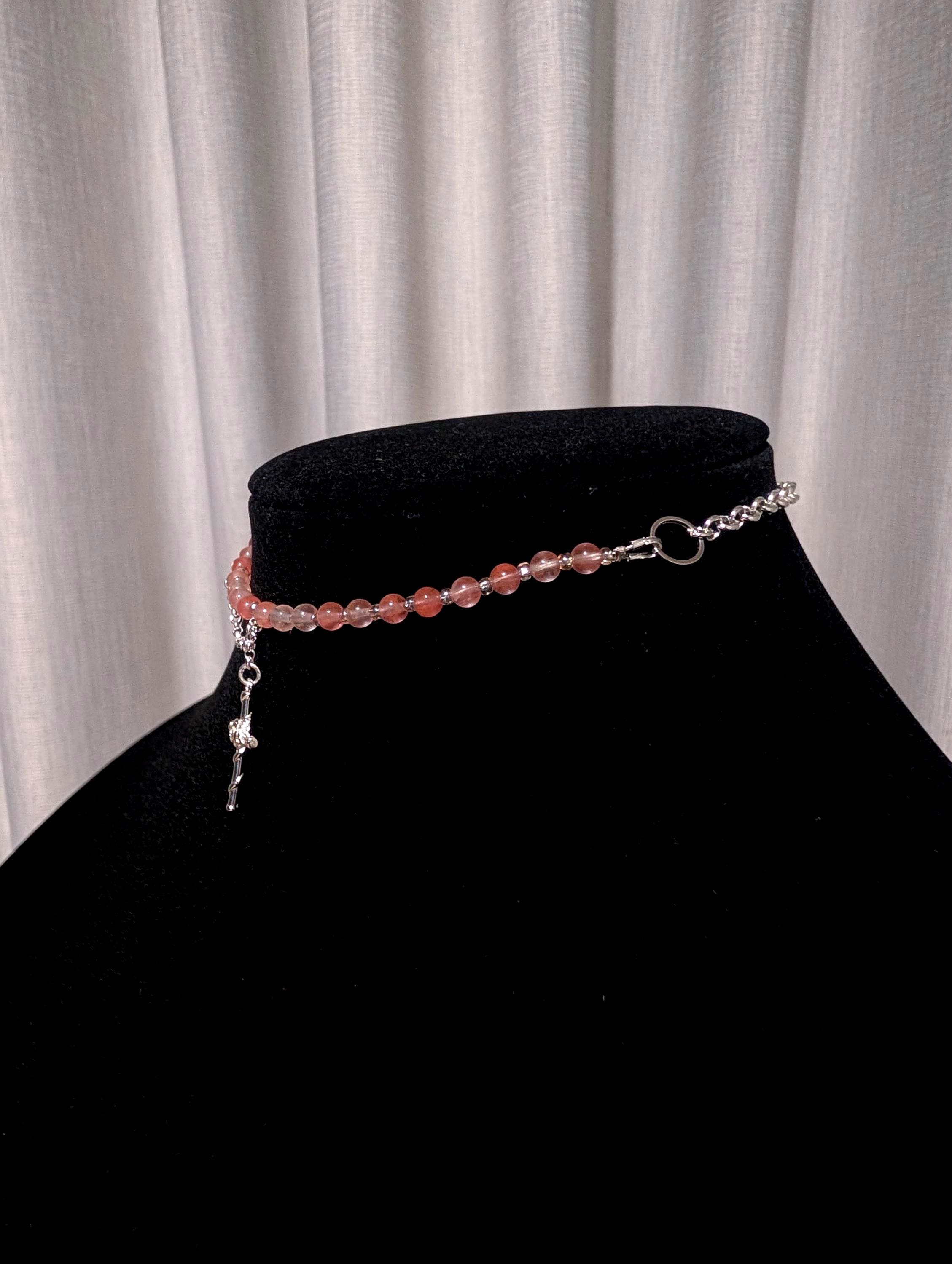 Cherry Quartz Multi-Style Necklace with a Cross Pendant | Adjustable