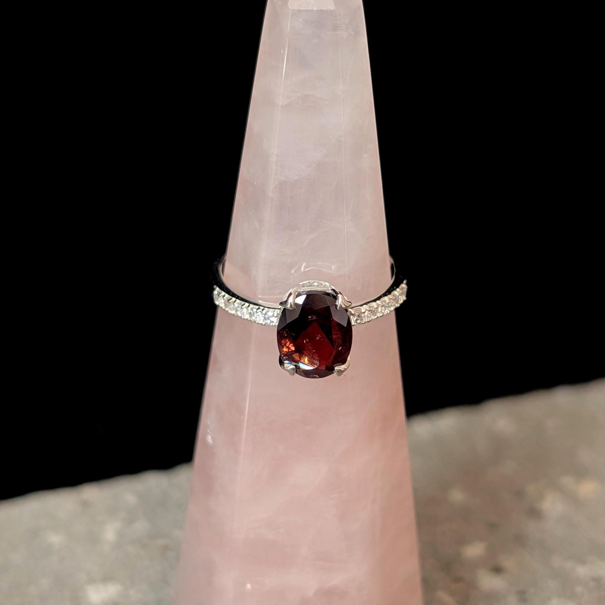 Gothic garnet and white topaz ring size 7 | 925 sterling silver *Seconds*