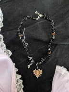 Black Onyx Choker: Gothic Layered Necklace with Sacred Heart Charm
