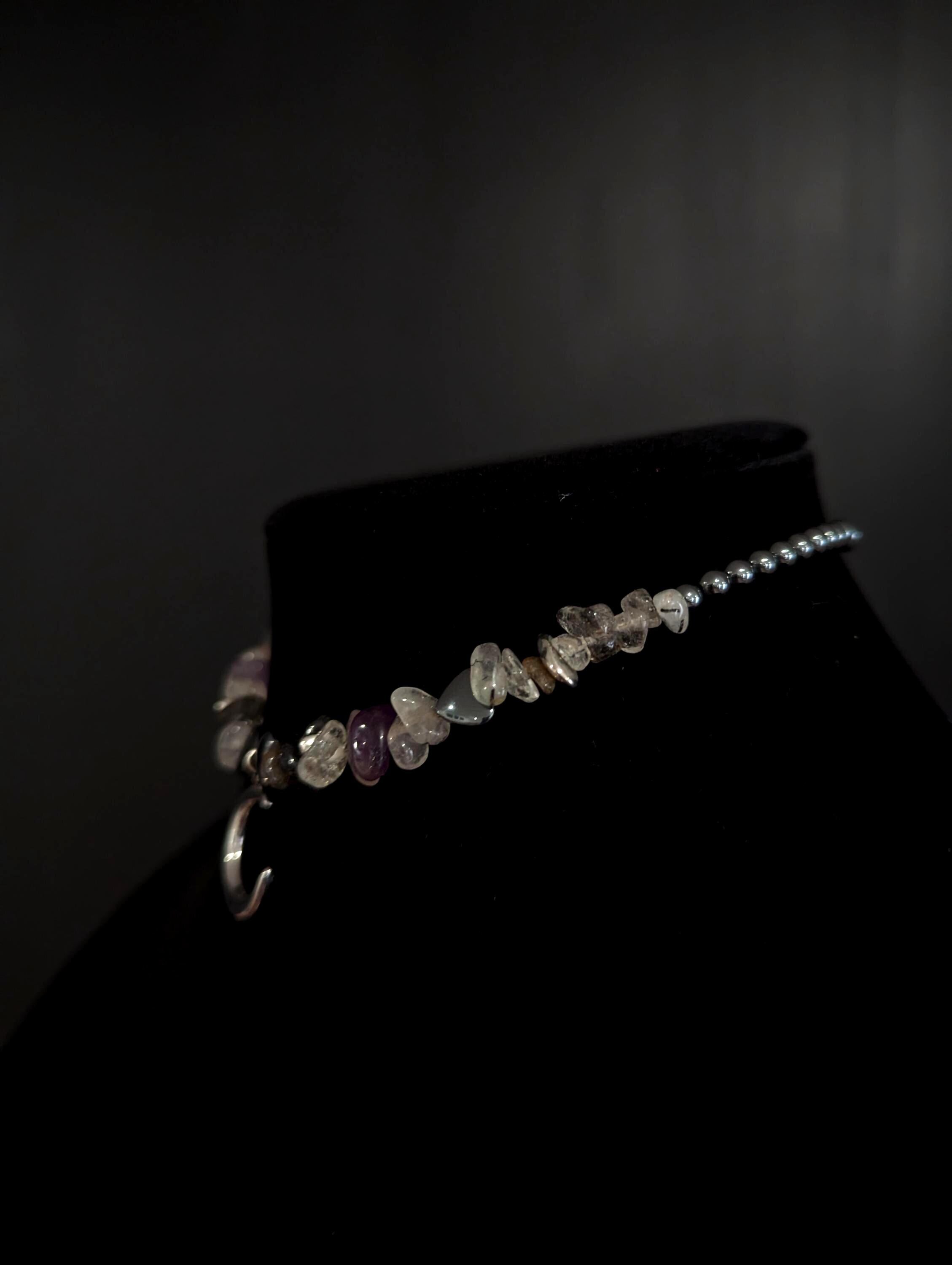 Moonstone amethyst and hematite choker