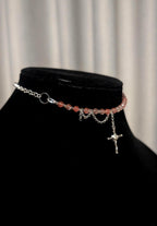 Cherry Quartz Multi-Style Necklace with a Cross Pendant | Adjustable