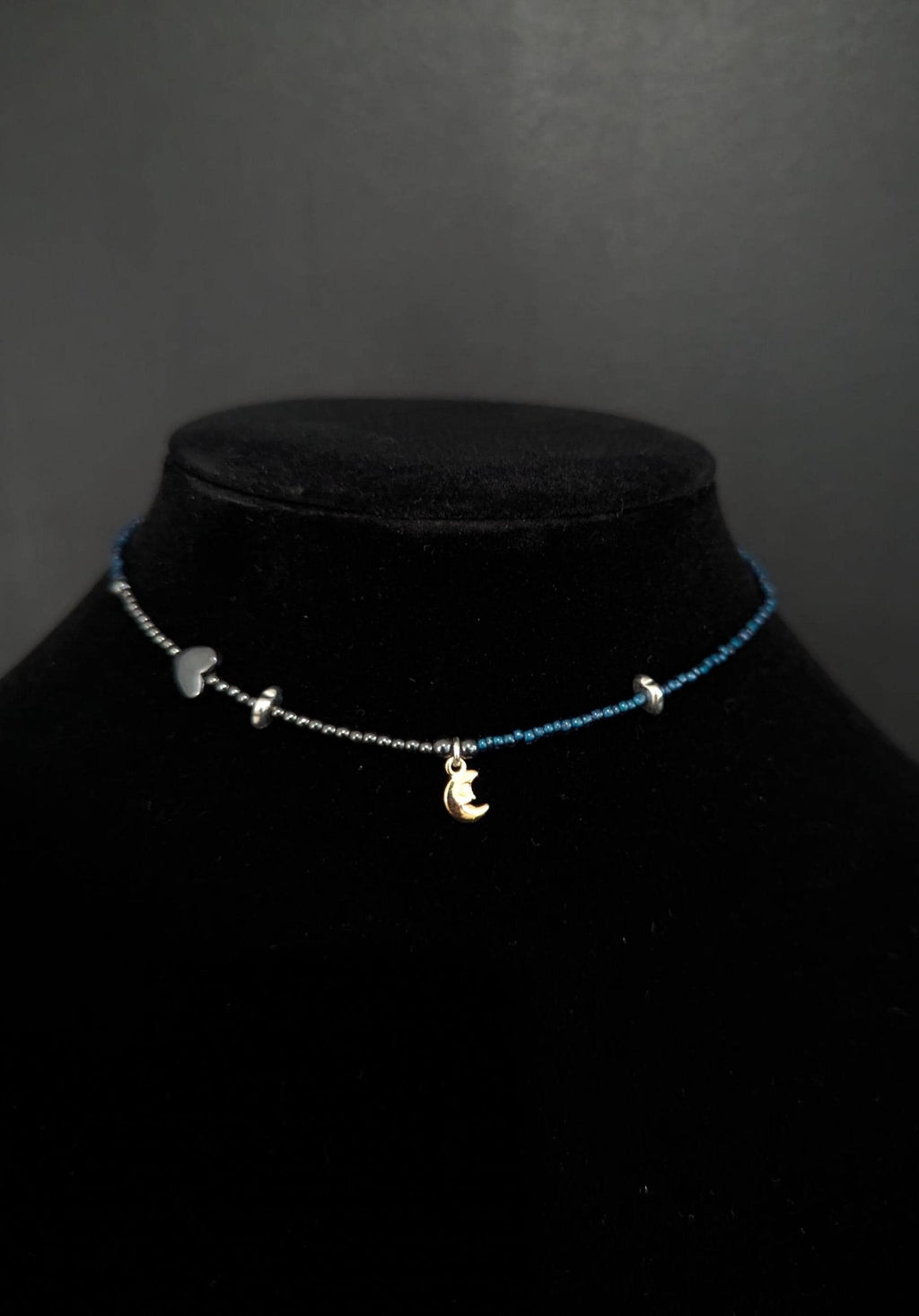 Hematite and blue glass bead celestial necklace