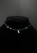 Hematite and blue glass bead celestial necklace