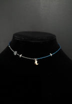 Hematite and blue glass bead celestial necklace