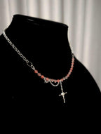Cherry Quartz Multi-Style Necklace with a Cross Pendant | Adjustable