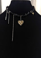 Black Onyx Choker: Gothic Layered Necklace with Sacred Heart Charm