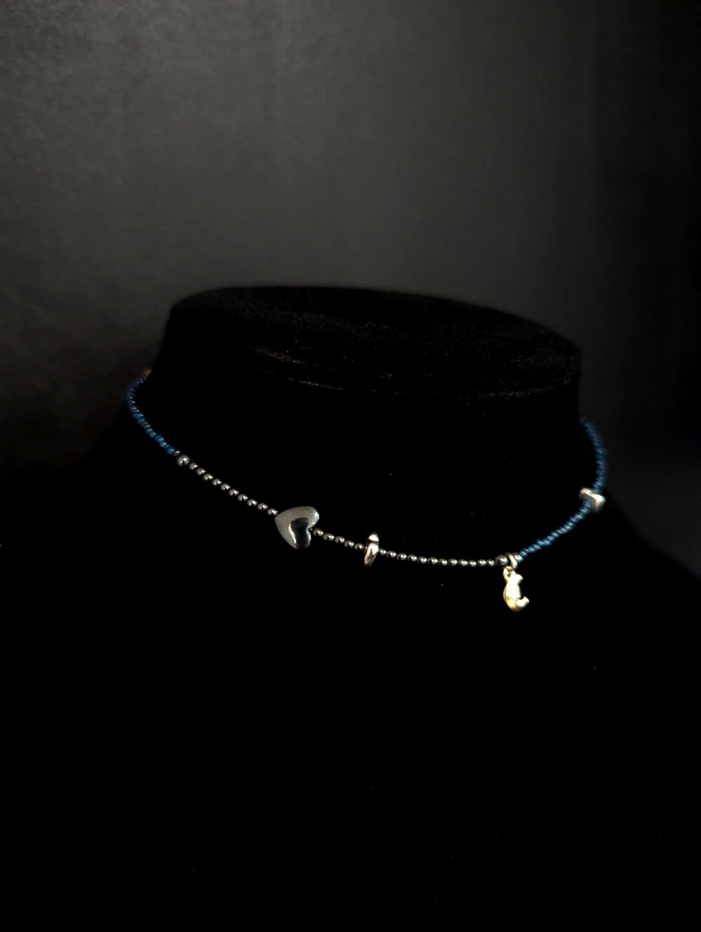 Hematite and blue glass bead celestial necklace