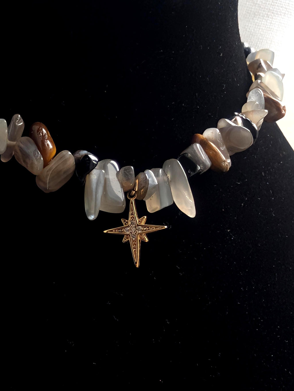 Witchy moonstone tiger eye and hematite choker