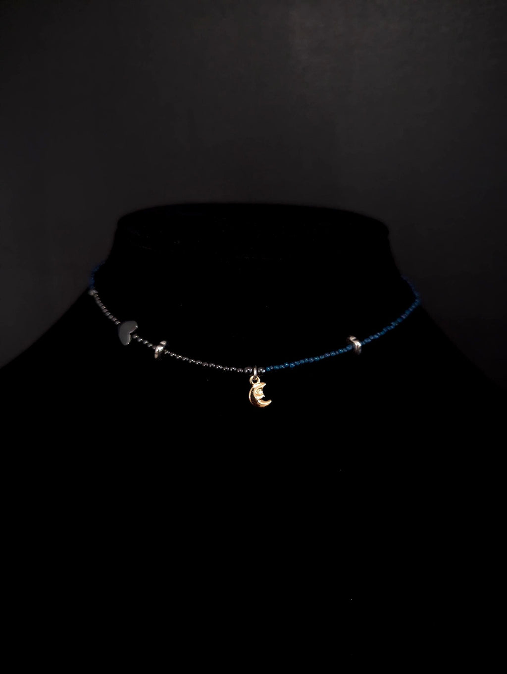 Hematite and blue glass bead celestial necklace