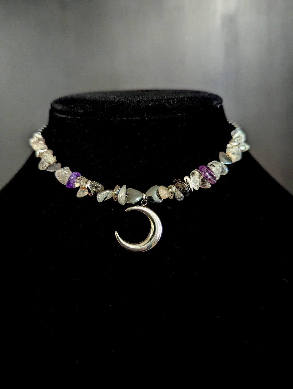 Moonstone amethyst and hematite choker