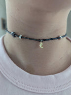 Hematite and blue glass bead celestial necklace
