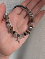 Witchy moonstone tiger eye and hematite choker
