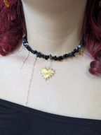 Black Onyx Choker: Gothic Layered Necklace with Sacred Heart Charm