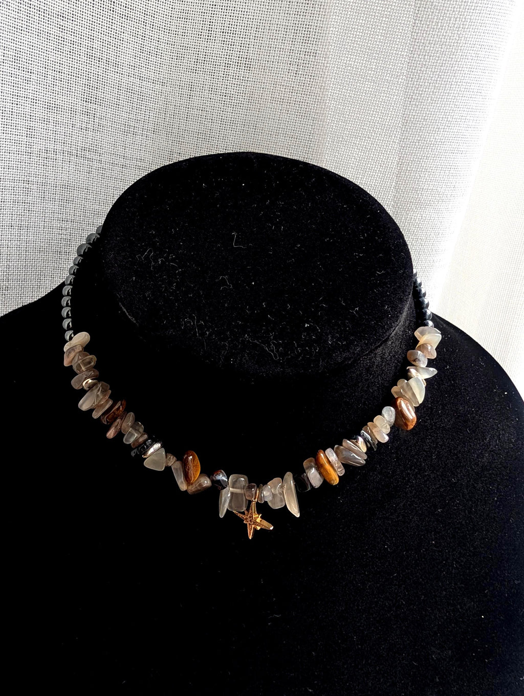 Witchy moonstone tiger eye and hematite choker
