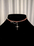 Cherry Quartz Multi-Style Necklace with a Cross Pendant | Adjustable