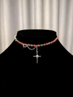 Cherry Quartz Multi-Style Necklace with a Cross Pendant | Adjustable