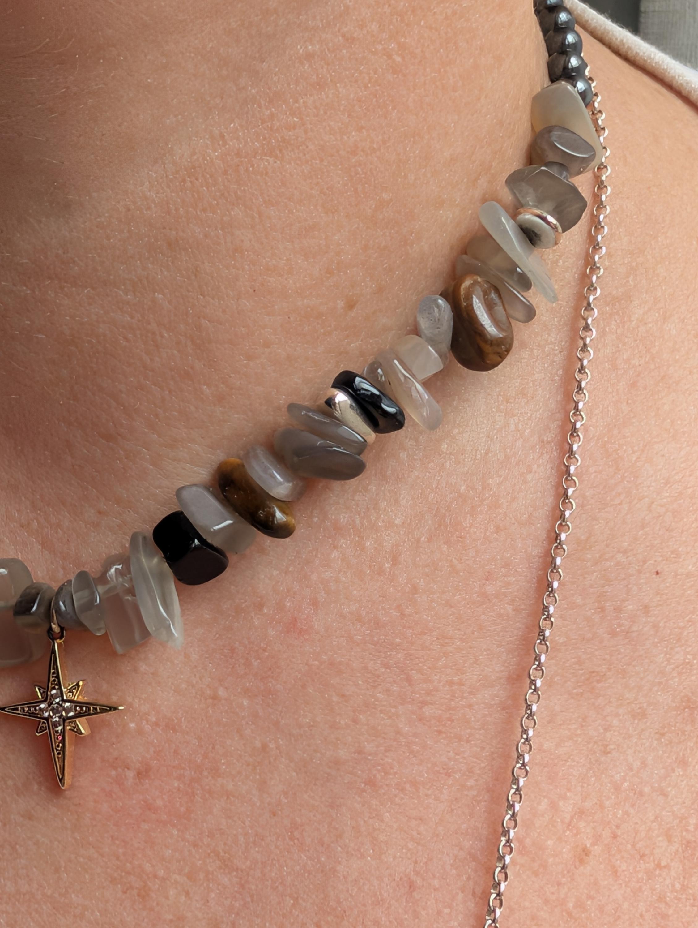 Witchy moonstone tiger eye and hematite choker
