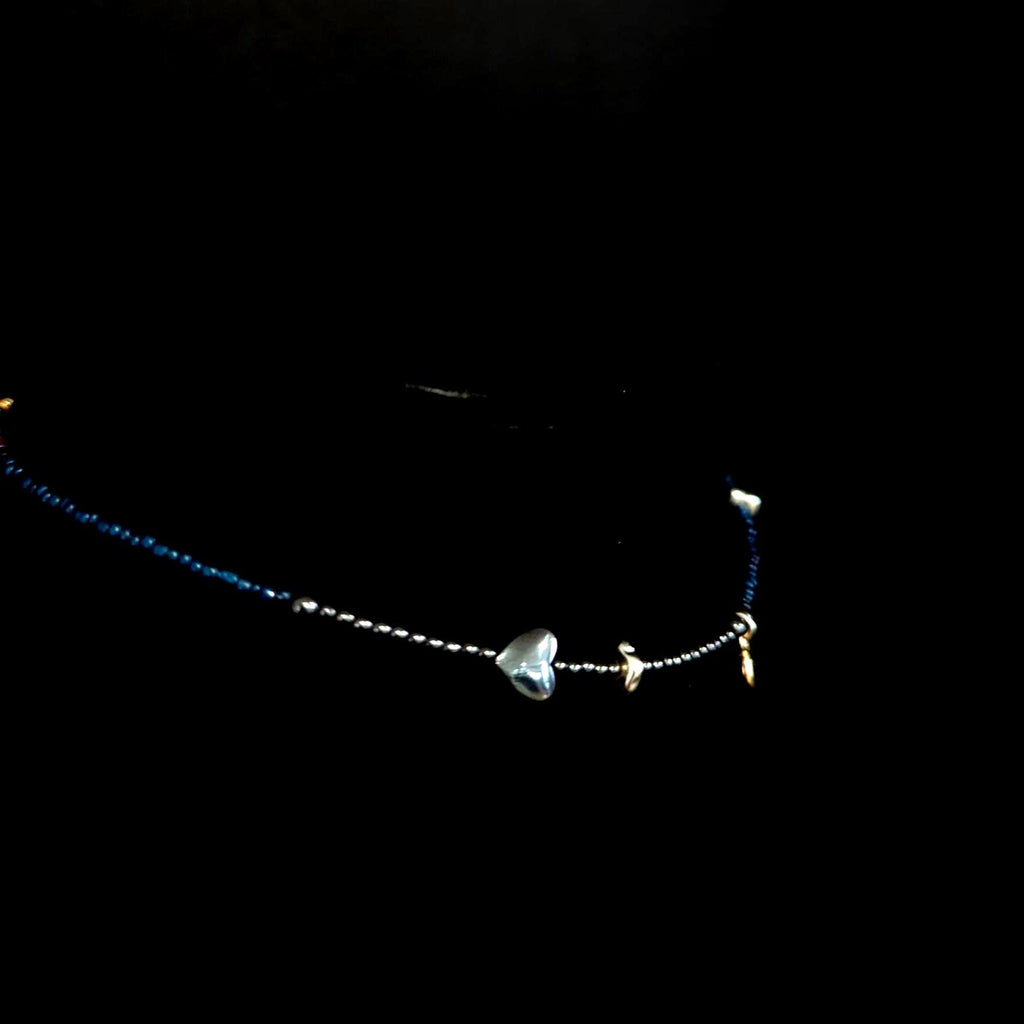 Hematite and blue glass bead celestial necklace