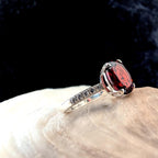 Large natural garnet and white topaz ring | 925 Sterling Silver