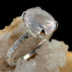 Large natural pink quartz and white topaz ring | 925 sterling silver
