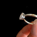 Large natural rainbow moonstone & white topaz ring | 925 Sterling Silver