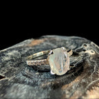 Large natural rainbow moonstone & white topaz ring | 925 Sterling Silver