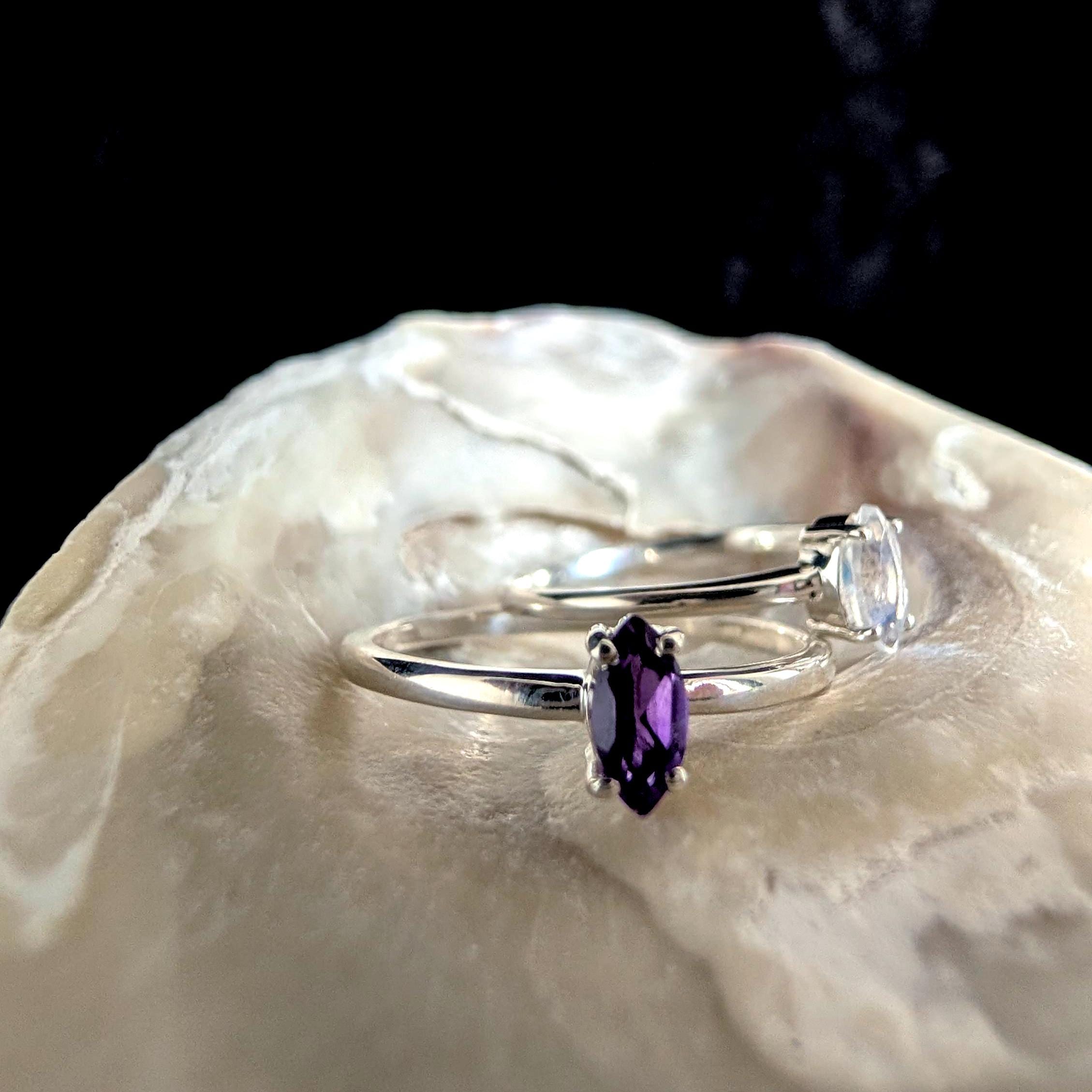 Minimalist natural amethyst ring | 925 Sterling Silver
