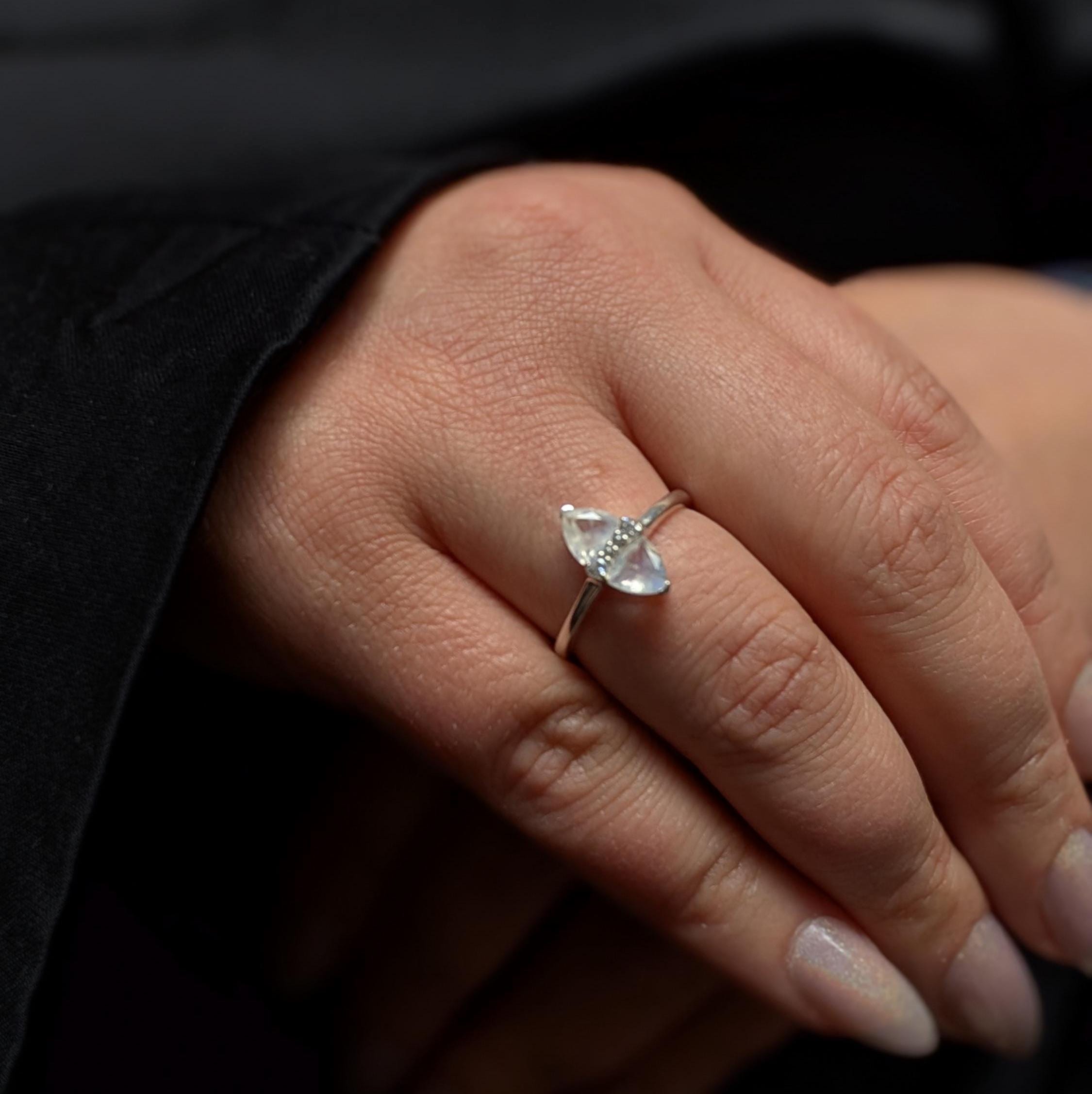 Marquise rainbow moonstone ring | 925 Sterling Silver