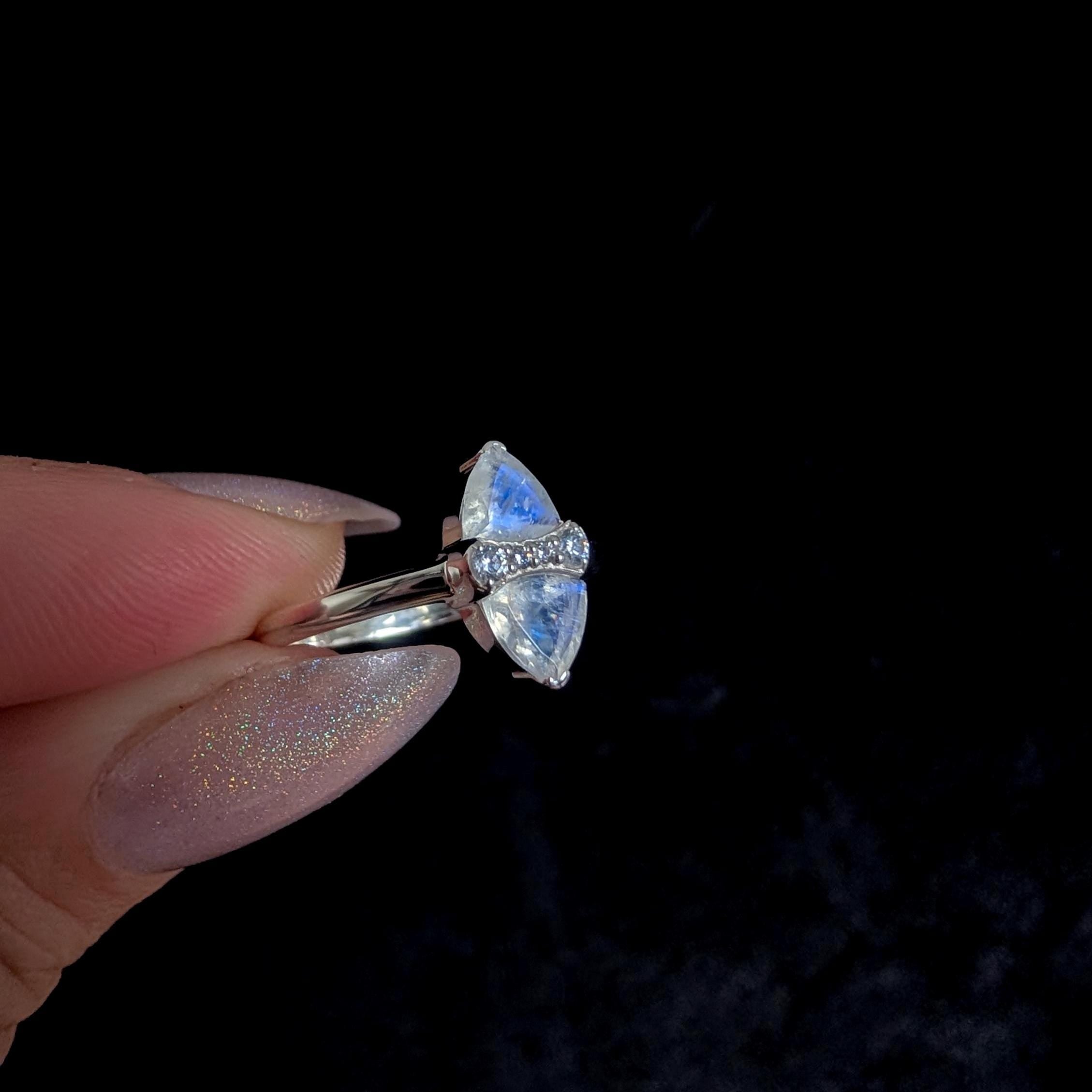 Marquise rainbow moonstone ring | 925 Sterling Silver