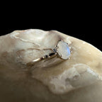 Oval rainbow moonstone and white topaz ring | 925 Sterling Silver