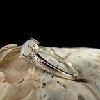 Oval rainbow moonstone and white topaz ring | 925 Sterling Silver