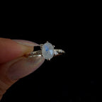 Oval rainbow moonstone and white topaz ring | 925 Sterling Silver