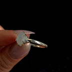 Oval rainbow moonstone and white topaz ring | 925 Sterling Silver