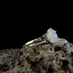Oval rainbow moonstone and white topaz ring | 925 Sterling Silver