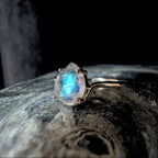 Pear cut rainbow moonstone ring | 925 Sterling Silver