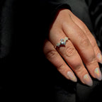 Statement rainbow moonstone & white topaz ring | 925 Sterling Silver