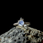 Round rainbow moonstone and white topaz ring | 925 sterling silver