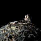 Round rainbow moonstone and white topaz ring | 925 sterling silver
