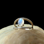 Double band rainbow moonstone & white topaz ring | 925 Sterling Silver