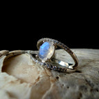 Double band rainbow moonstone & white topaz ring | 925 Sterling Silver