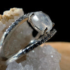 Double band rainbow moonstone & white topaz ring | 925 Sterling Silver